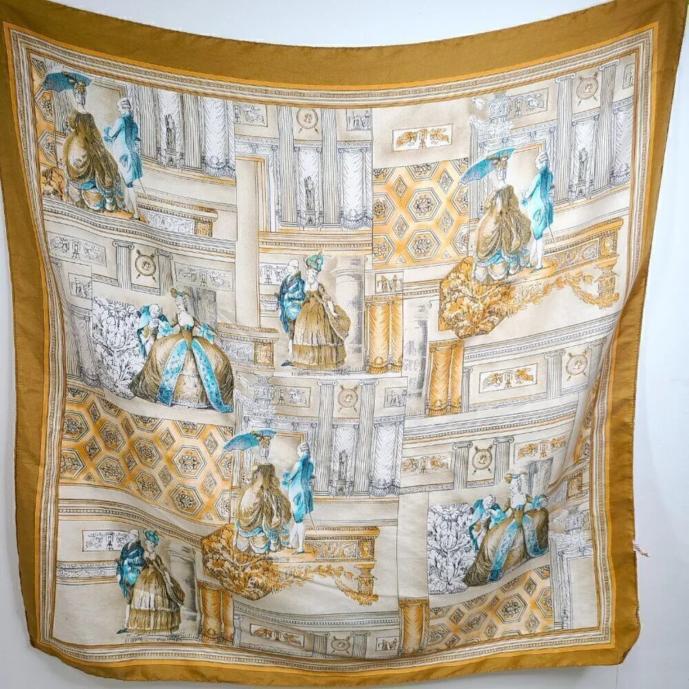 Victorian Era 1900s Made in Italy Gold Off White Square Scarf